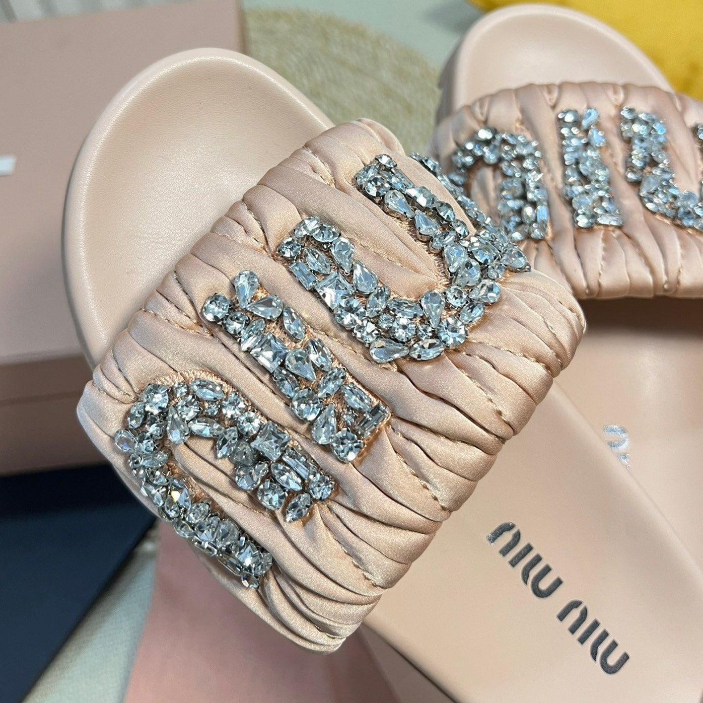 Pastel Pink Sheepskin Diamond Slippers