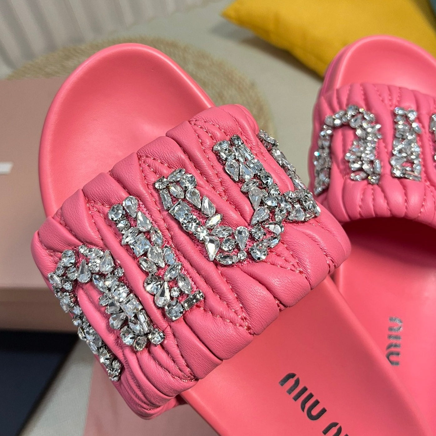 Neon Pink Sheepskin Diamond Slippers