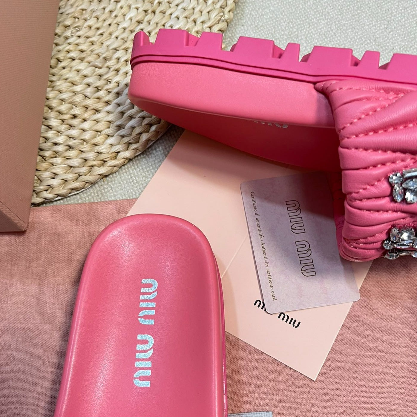 Neon Pink Sheepskin Diamond Slippers