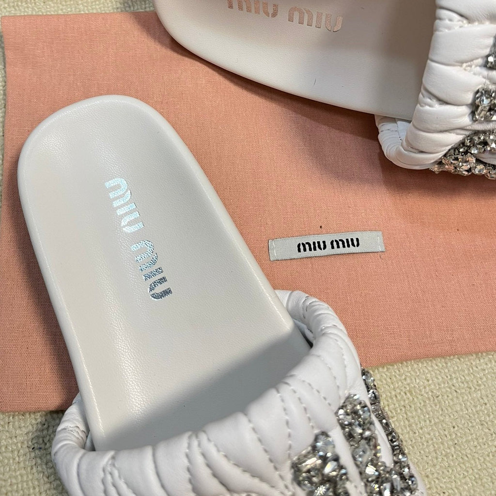 White Sheepskin Diamond Slippers