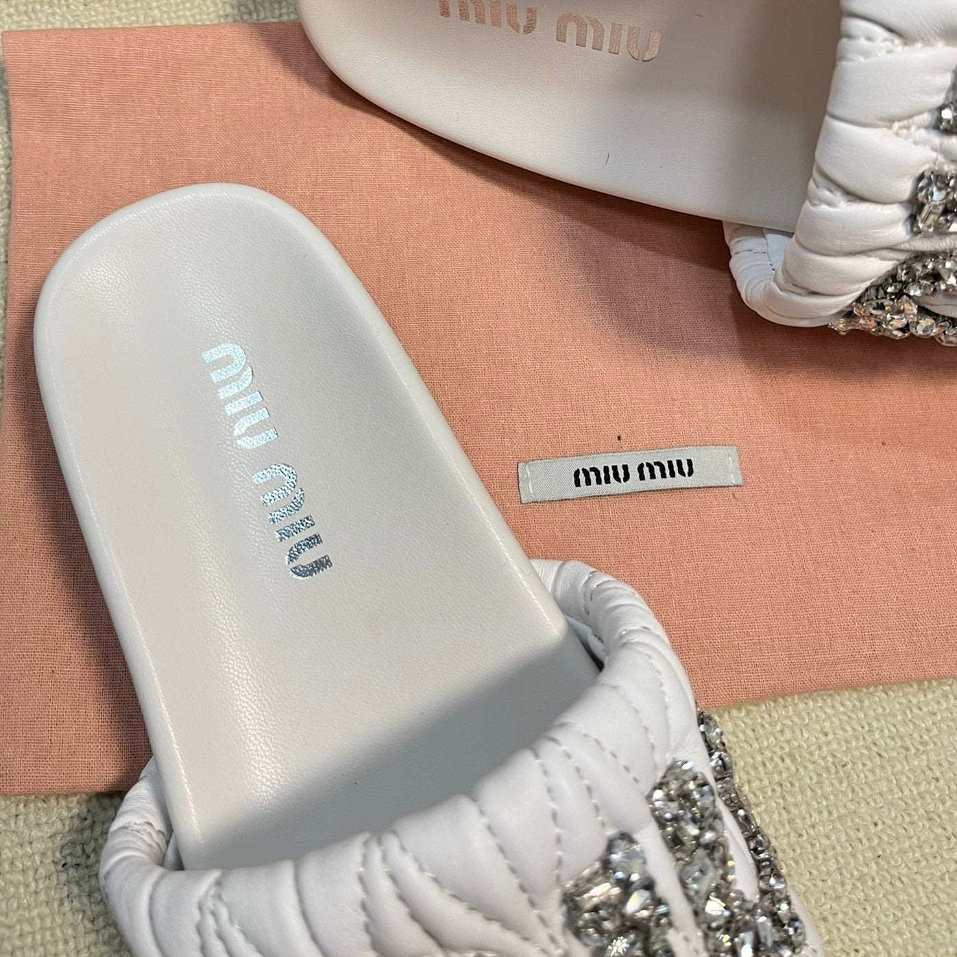 White Sheepskin Diamond Slippers