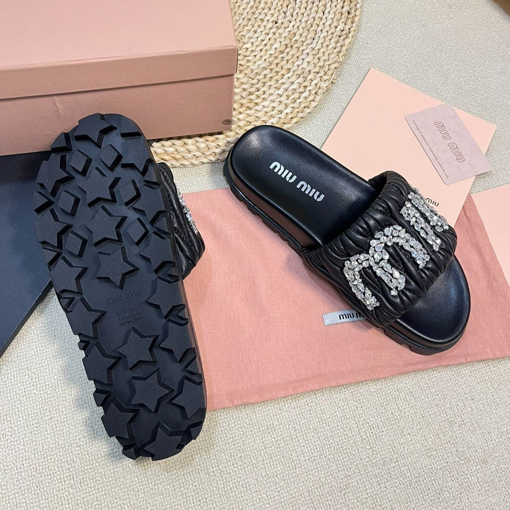 Black Sheepskin Diamond Slippers