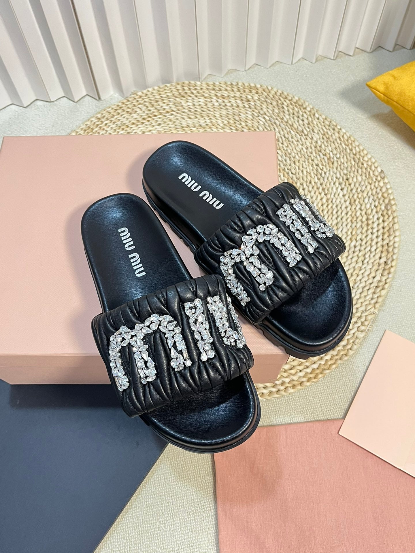 Black Sheepskin Diamond Slippers