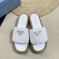 PRA WEDGE FLATFORM SLIDES WHITE RAFFIA