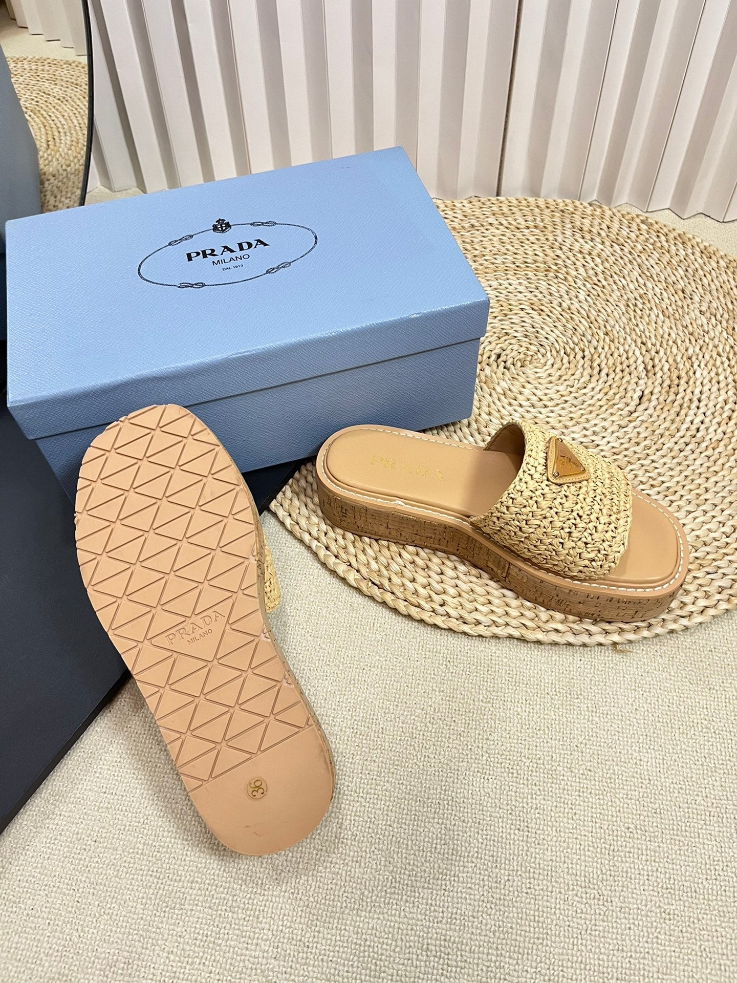 Crochet Flatform Slides 40 Lightweight Cork Sole Beige