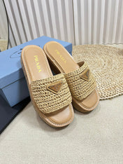 Crochet Flatform Slides 40 Lightweight Cork Sole Beige