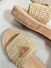 Crochet Flatform Slides 40 Lightweight Cork Sole Beige