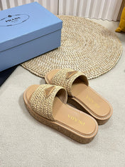 Crochet Flatform Slides 40 Lightweight Cork Sole Beige