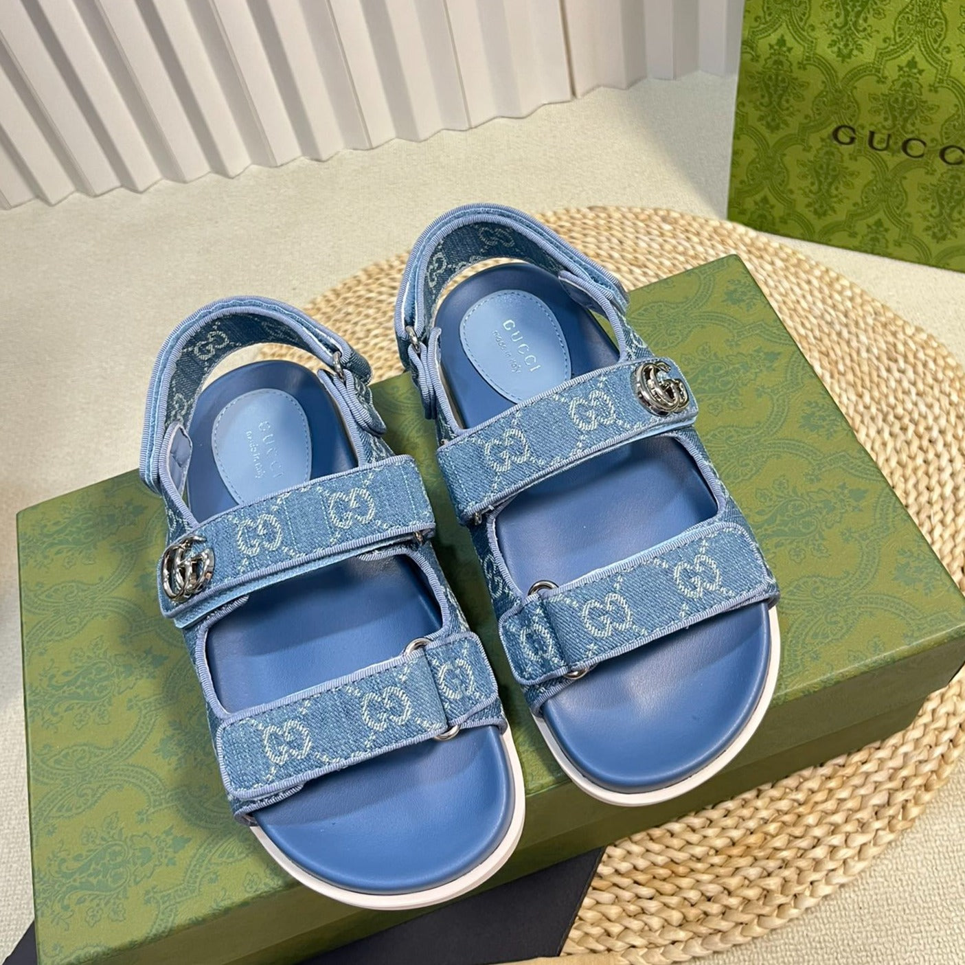 GG  Sandal With Double G Blue Caro