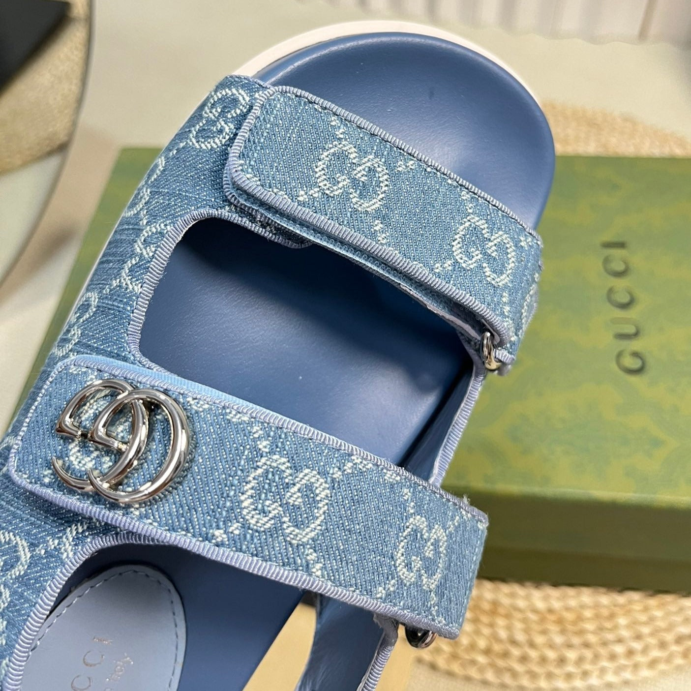 GG  Sandal With Double G Blue Caro