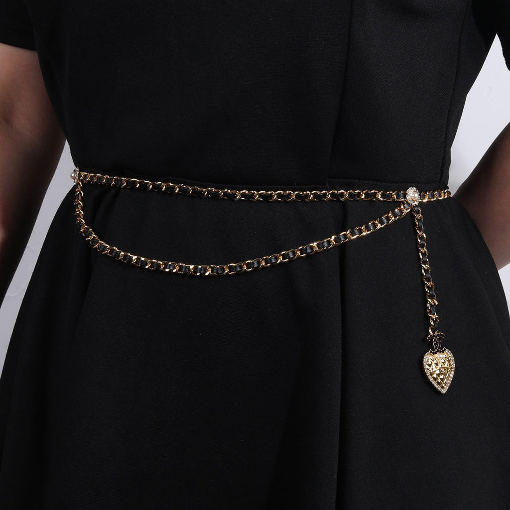 CHANEL 25S CHAIN BELT IN GOLD METALLIC AND BLACK CALFSKIN 614286