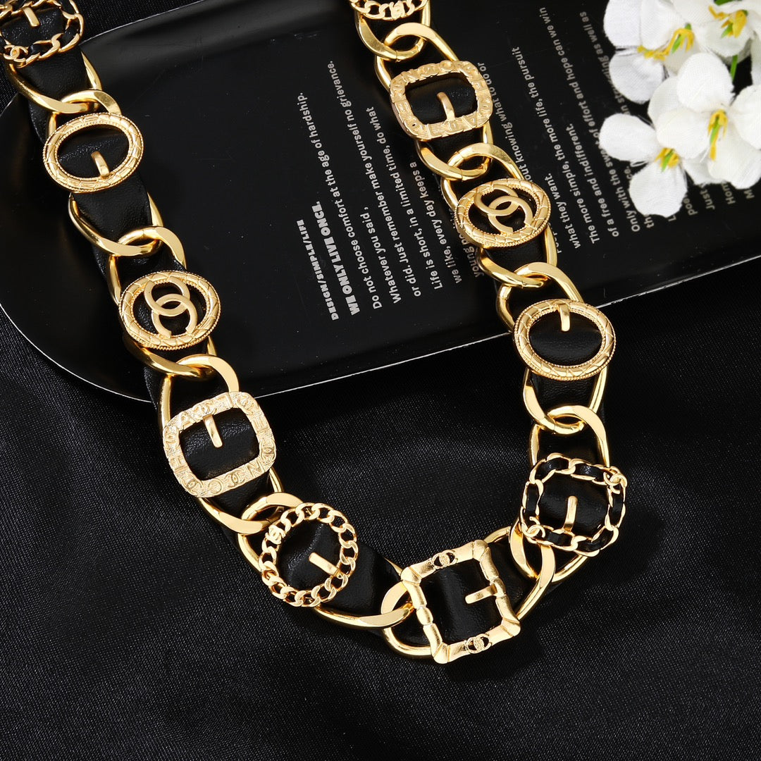 CHANEL 25S CHAIN BELT IN GOLD METALLIC AND BLACK CALFSKIN 614282