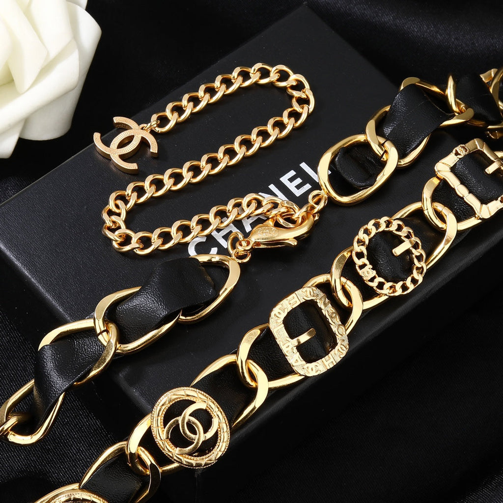 CHANEL 25S CHAIN BELT IN GOLD METALLIC AND BLACK CALFSKIN 614282