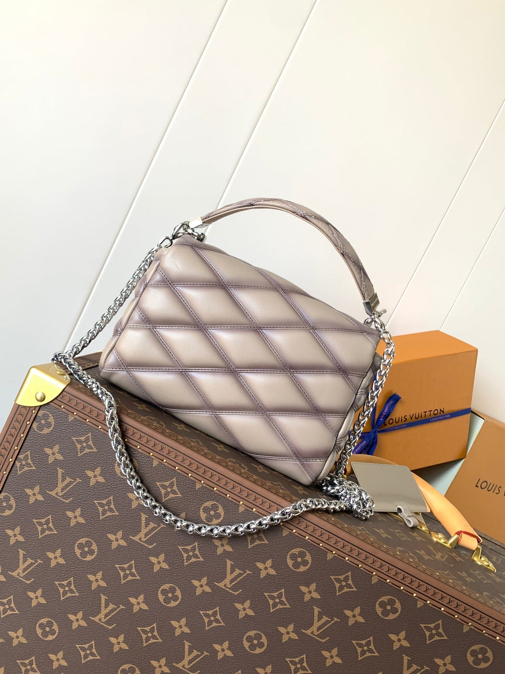 LV 25S GO-14 MM 23 IN BROWN QUILTED LAMBSKIN SILVER HARDWRE