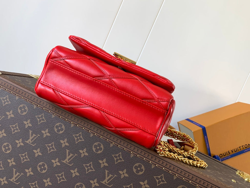 LV 25S GO-14 MM 23 IN CRIMSON RED QUILTED LAMBSKIN GOLD HARDWARE