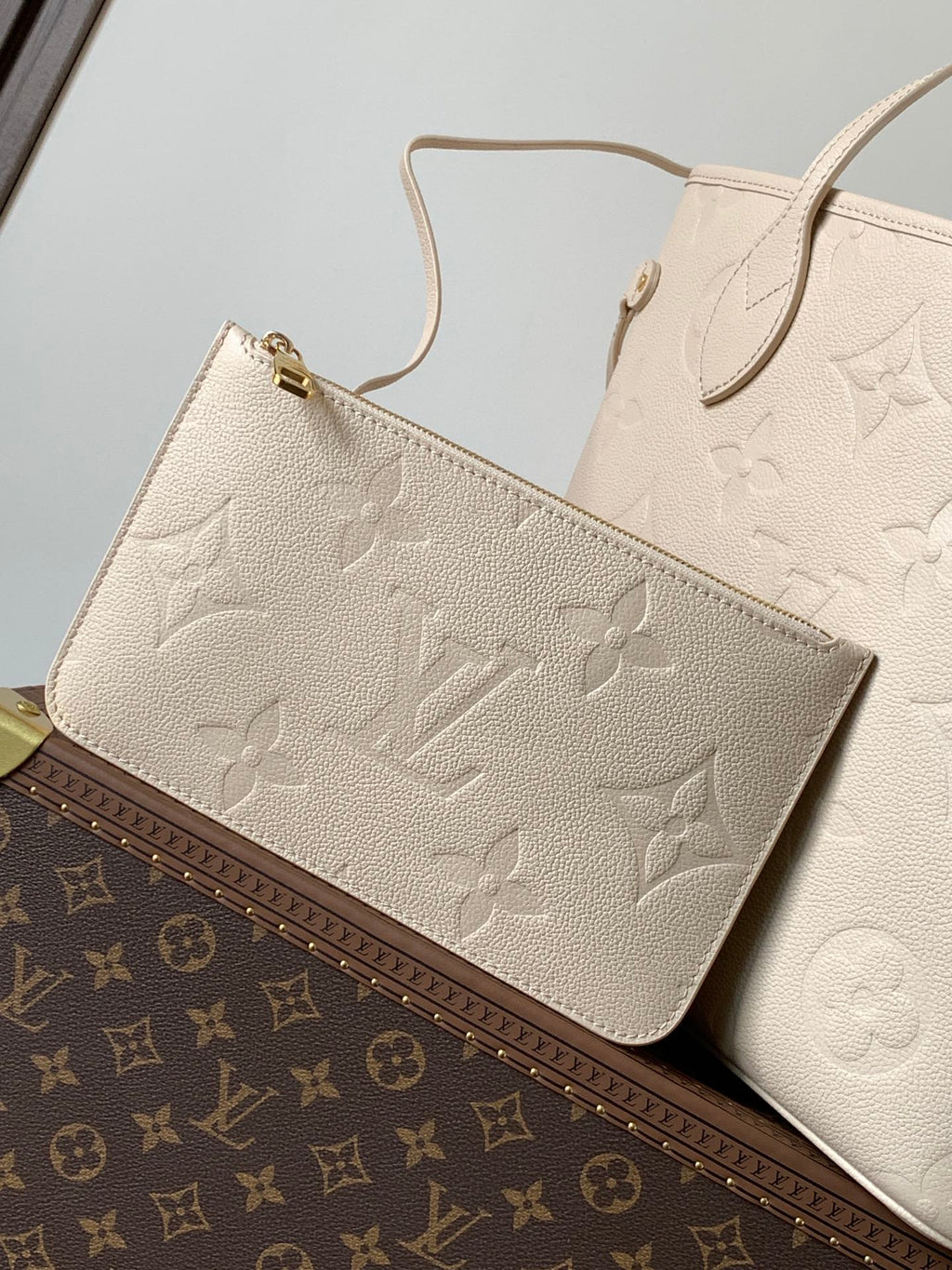 NEVERFULL 32 LIGHT BEIGE MONOGRAM EMPREINTE LEATHER