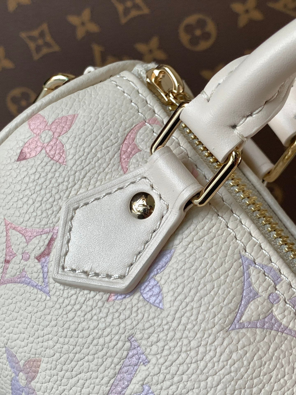 LV 25S NANO SPEEDY 16 IN BEIGE DREAM EMBOSSED TEXTURED CALFSKIN