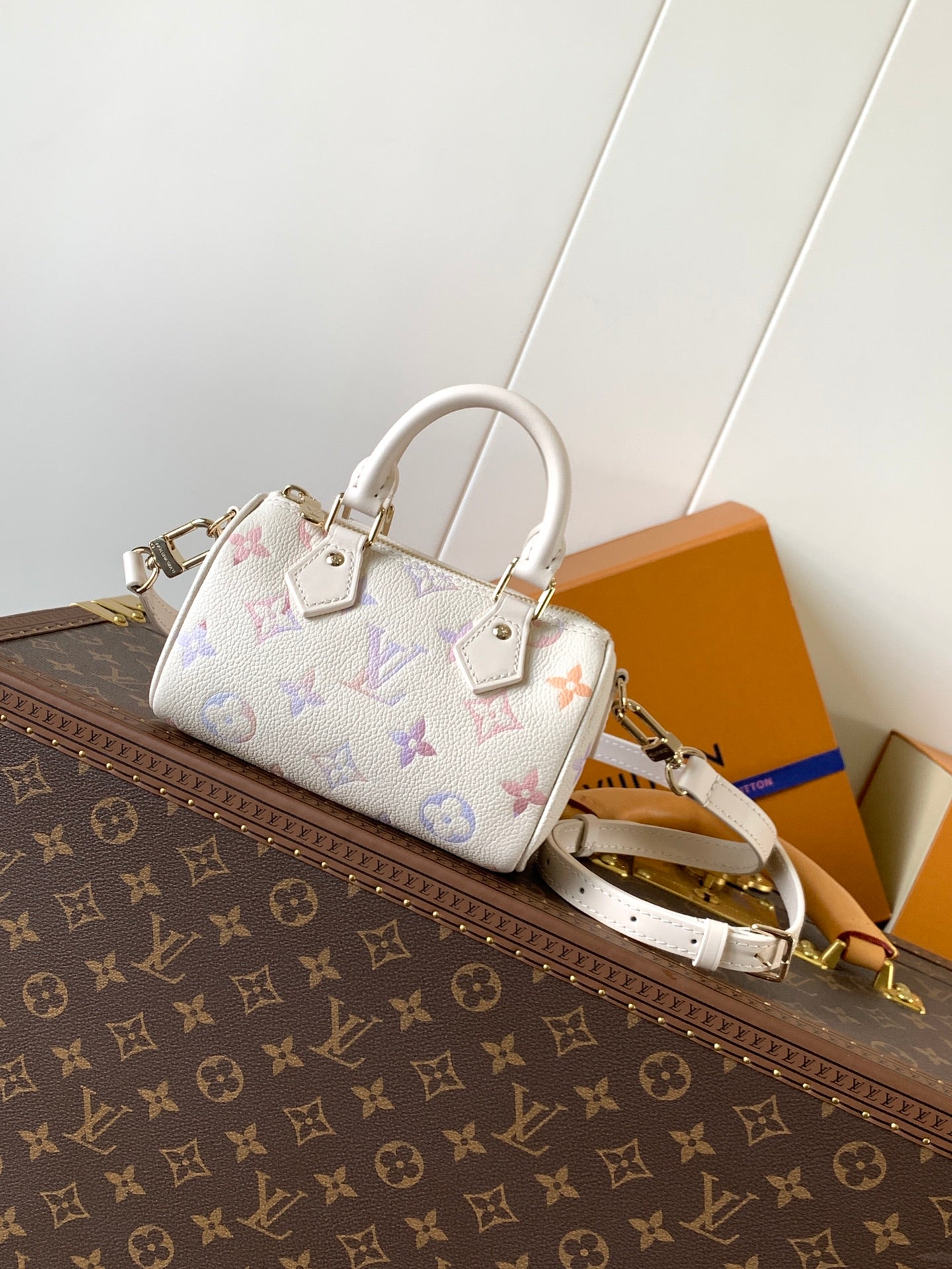 LV 25S NANO SPEEDY 16 IN BEIGE DREAM EMBOSSED TEXTURED CALFSKIN
