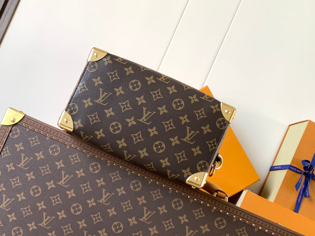 LV 25S SPEEDY TRUNK BAG 27 IN BROWN MONOGRAM COATED CANVAS AND BLACK CALFSKIN