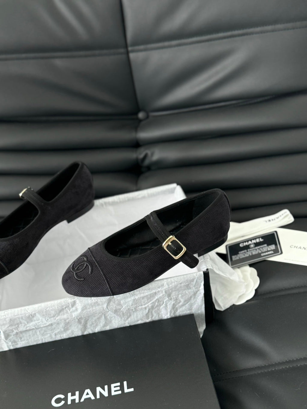 MARY JANE SHOES BLACK CORDUROY TWILL FABRIC