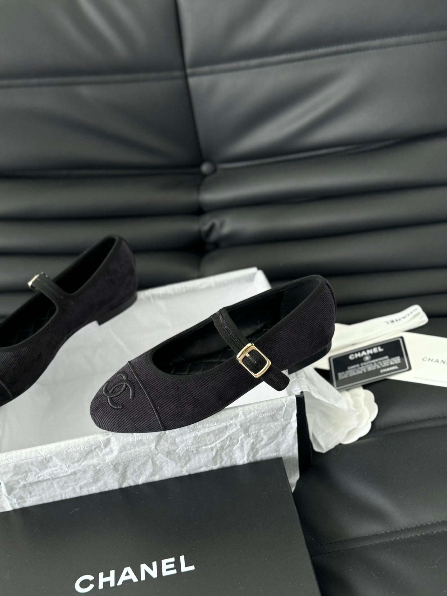 MARY JANE SHOES BLACK CORDUROY TWILL FABRIC