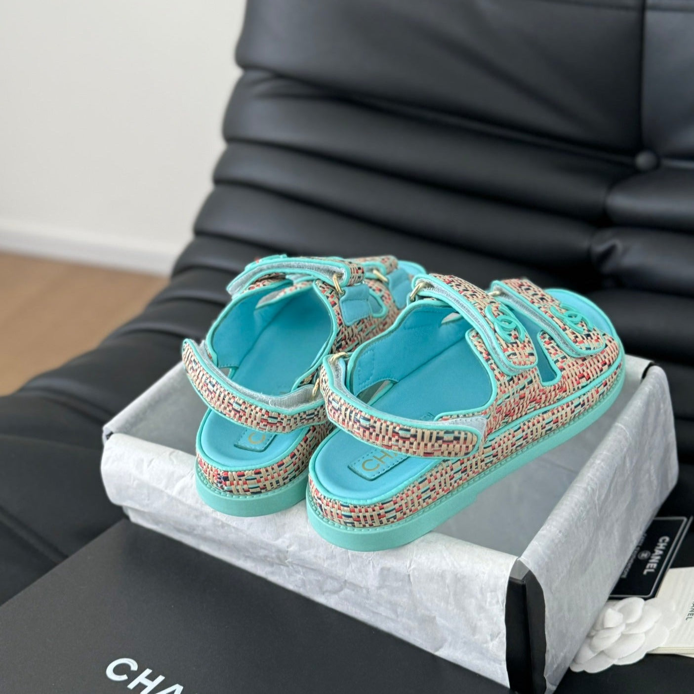 Dad Sandals Sheepskin  Azure Blue