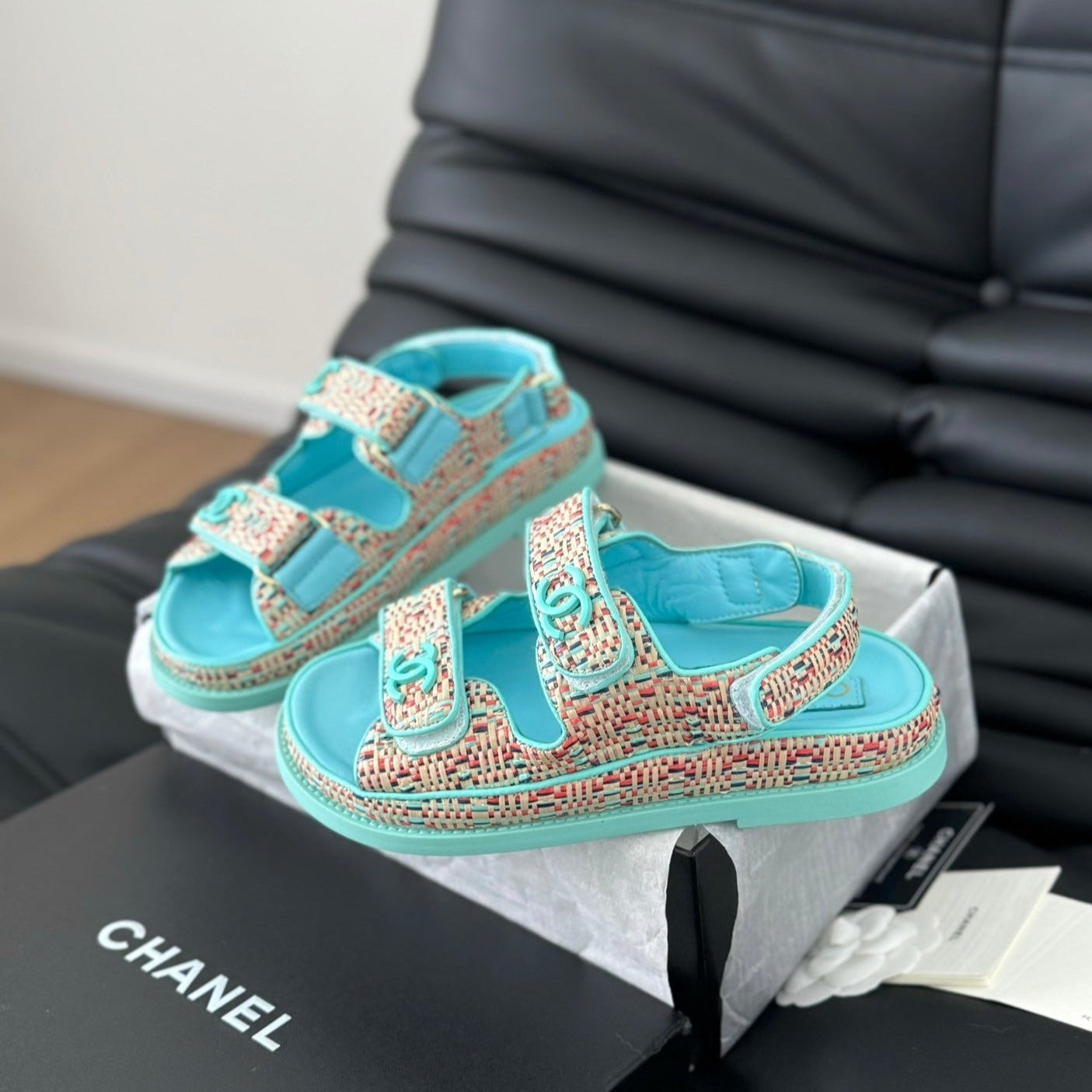 Dad Sandals Sheepskin  Azure Blue