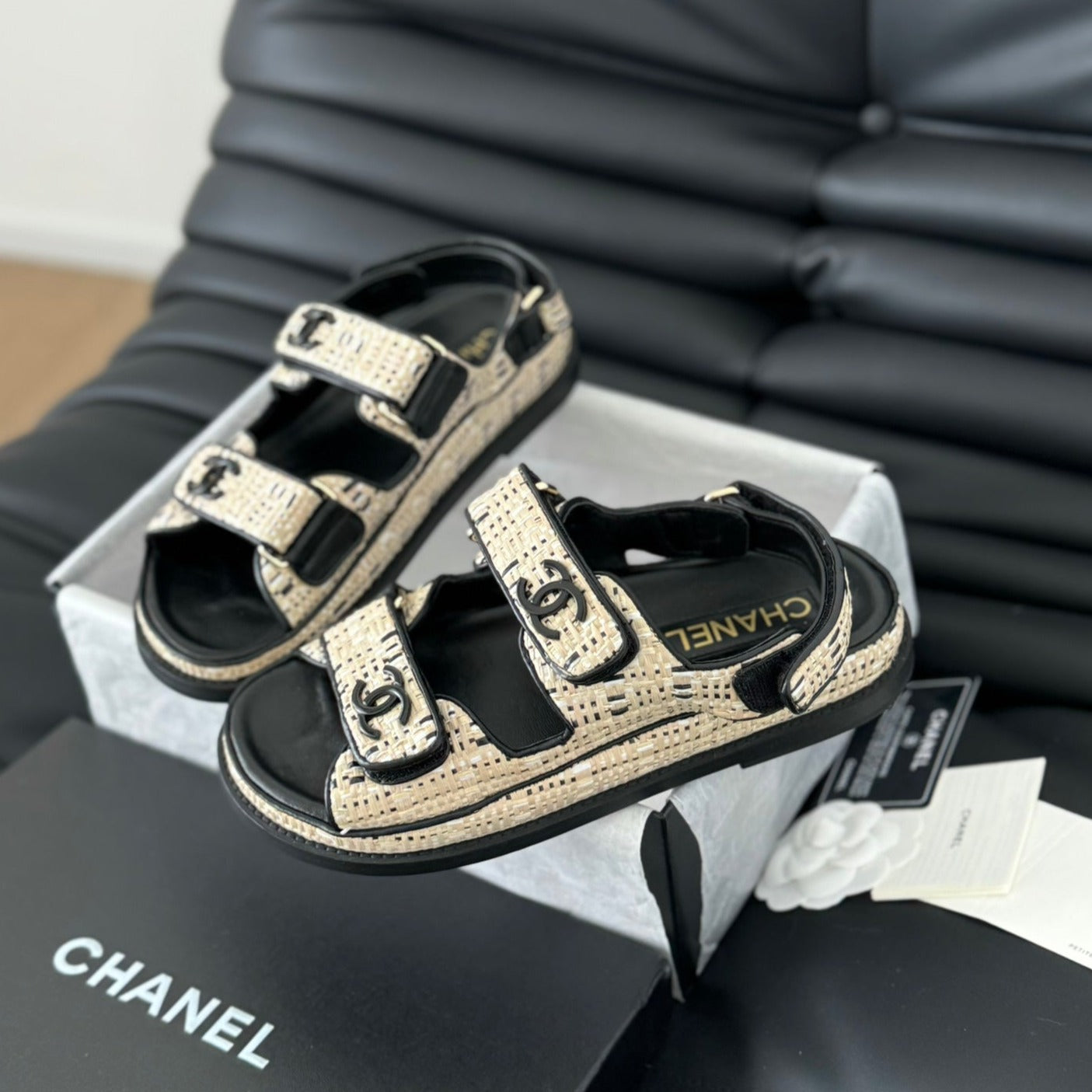 Dad Sandals Sheepskin  Beige Black