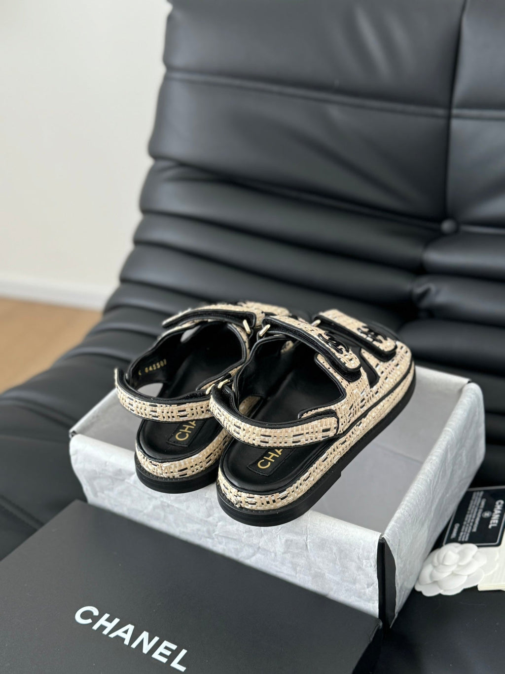 Dad Sandals Sheepskin  Beige Black