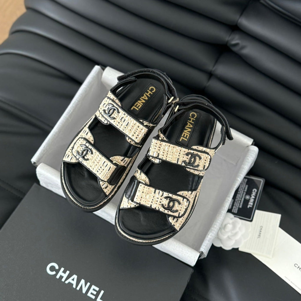 Dad Sandals Sheepskin  Beige Black