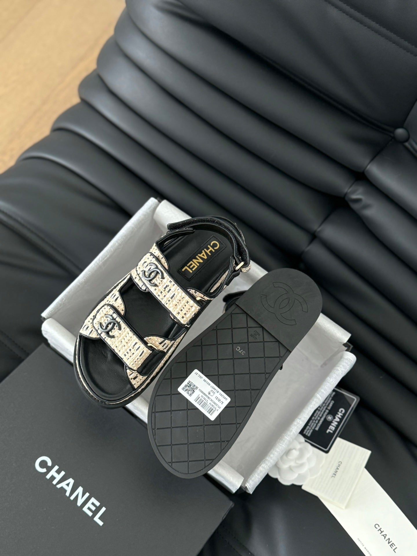 Dad Sandals Sheepskin  Beige Black