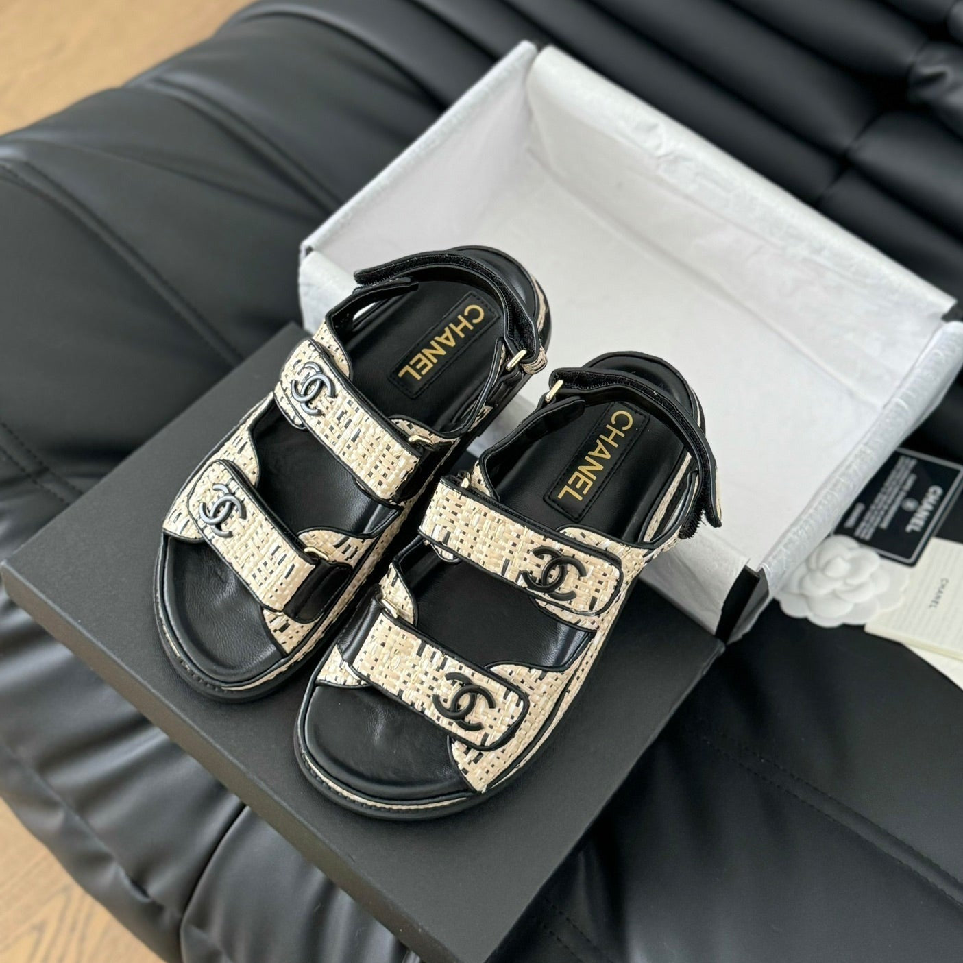 Dad Sandals Sheepskin  Beige Black