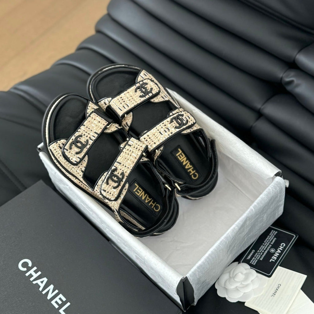 Dad Sandals Sheepskin  Beige Black