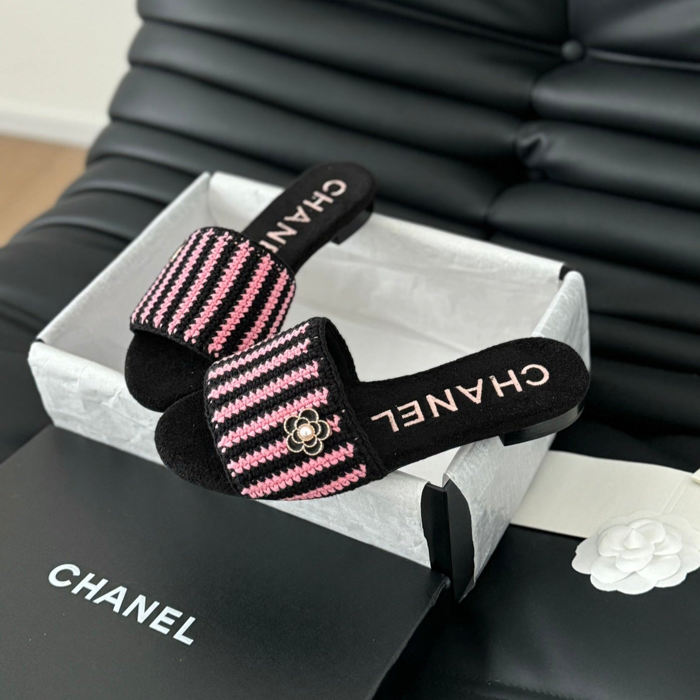 Sheepskins Knit Slippers Black Pink