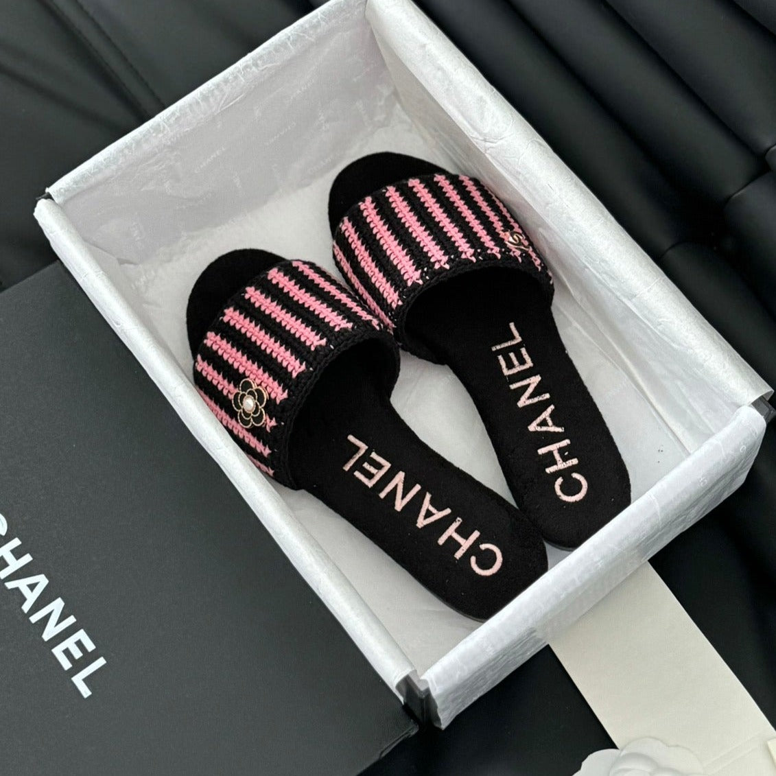 Sheepskins Knit Slippers Black Pink