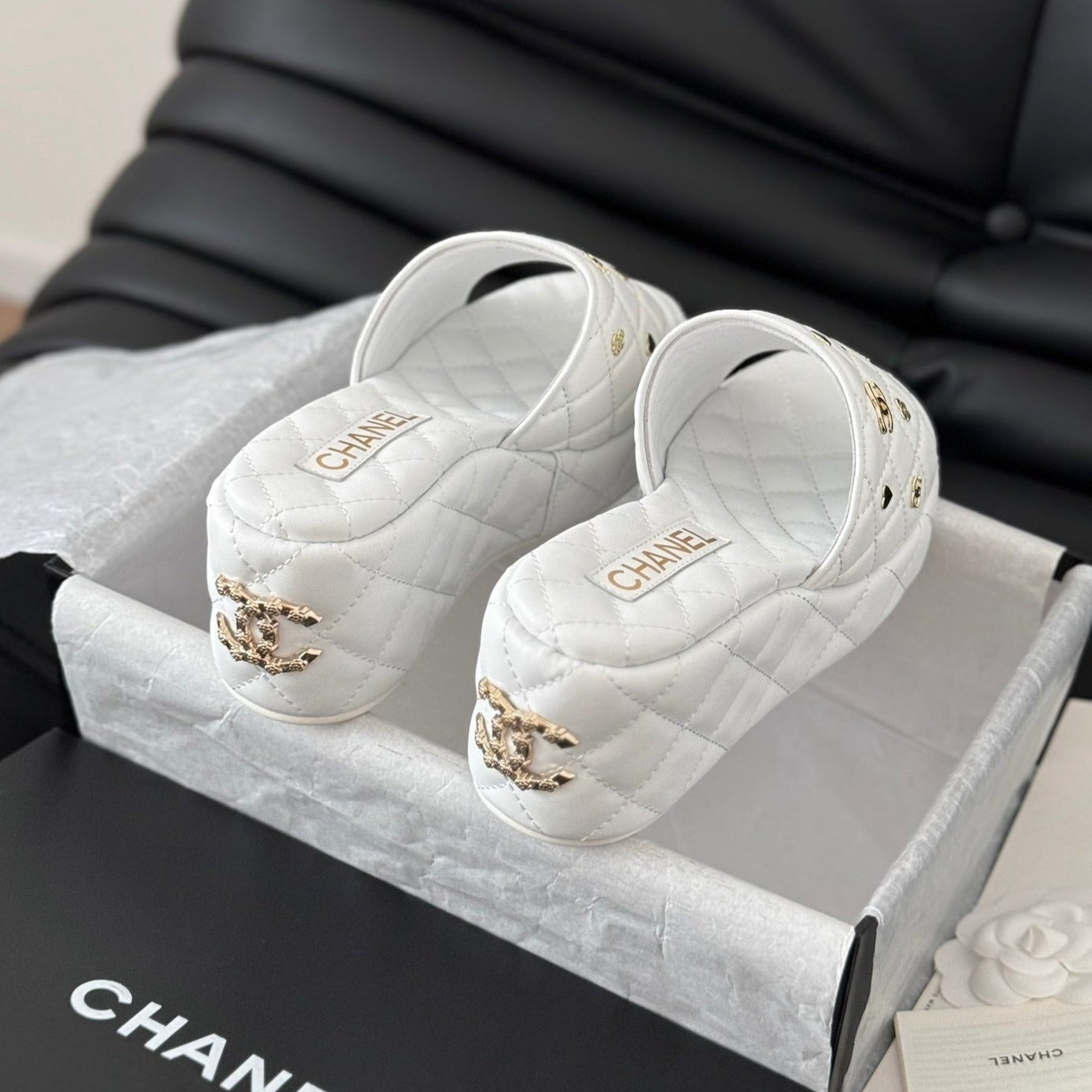 Thick Sole Slope Heel Weddge Lambskin White