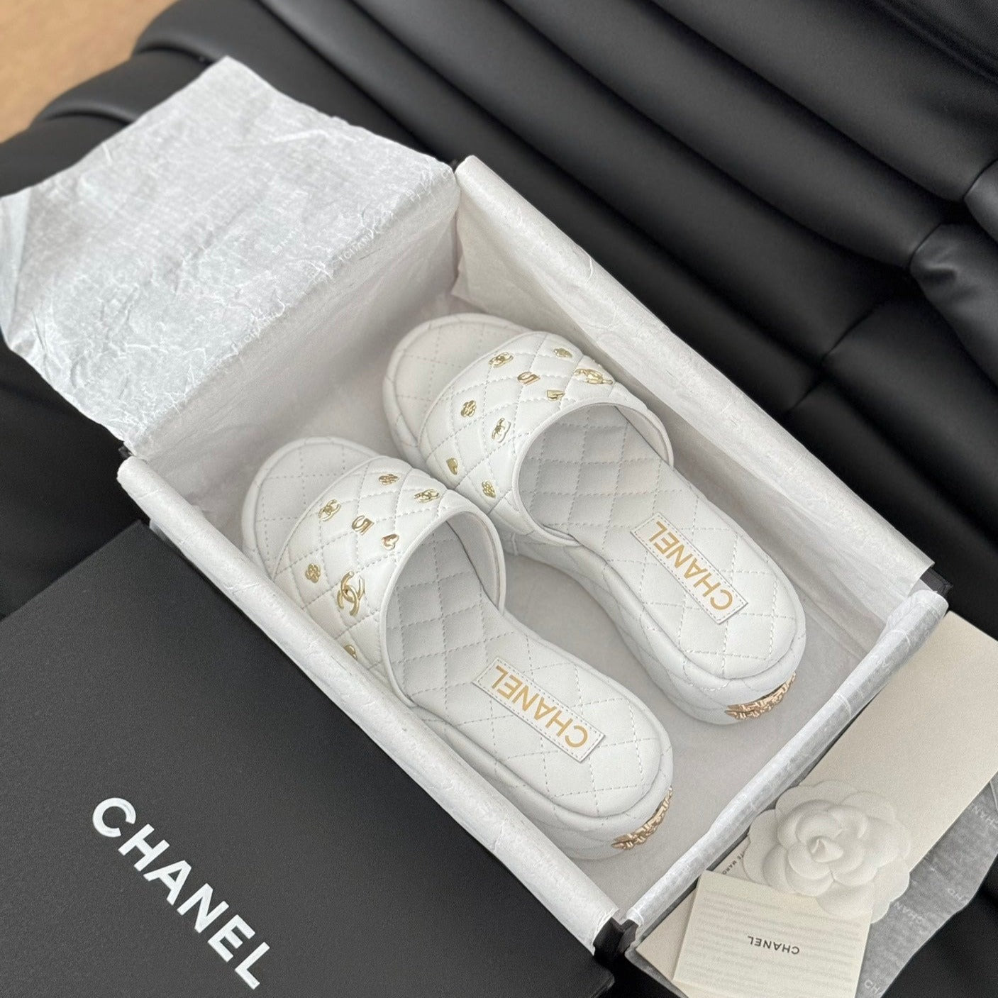 Thick Sole Slope Heel Weddge Lambskin White