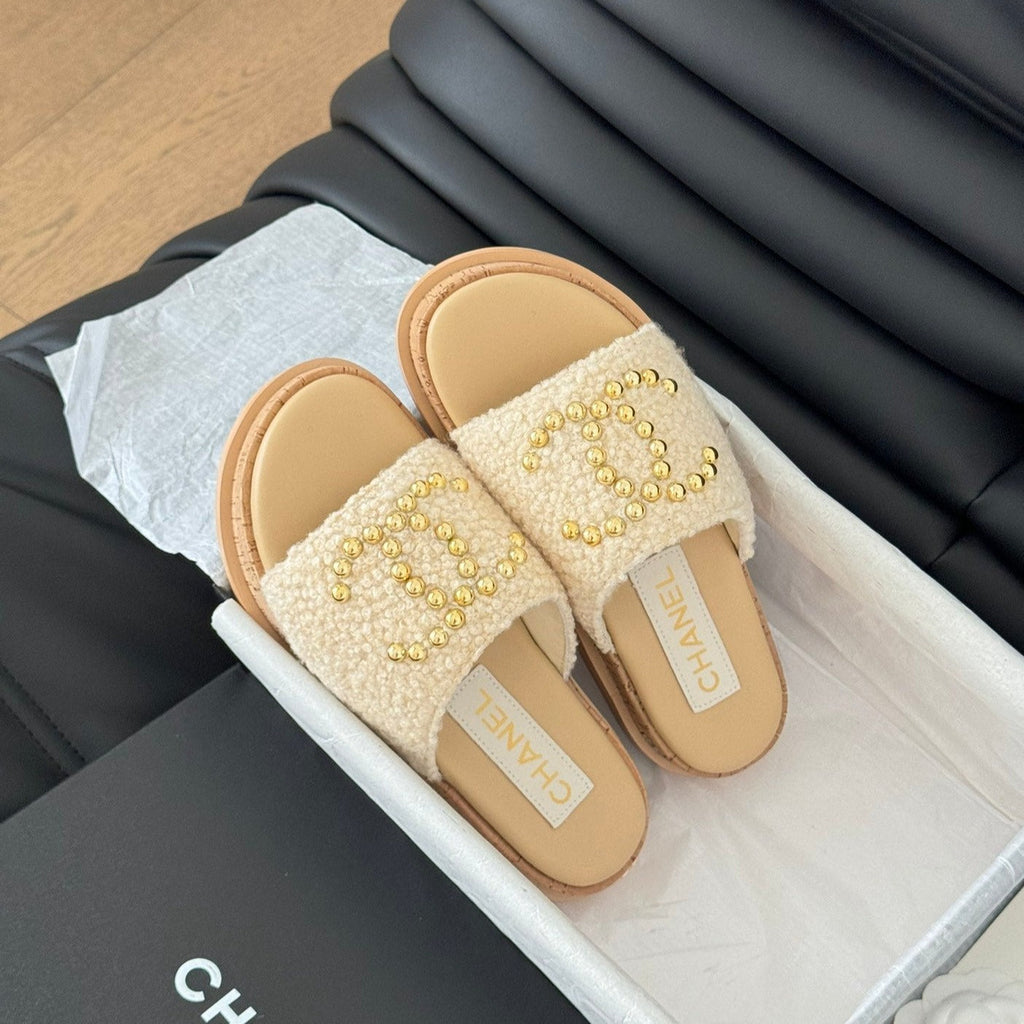 Slippers Platform Lambskin Beige Cream