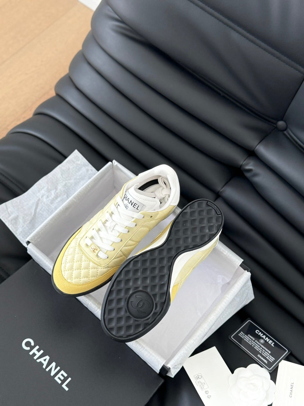 CC SNEAKER IN LIGHT YELLOW MIX WHITE EMBROIDERED LAMBSKIN