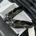 CC BALLET FLATS IN BLACK LAMBSKIN WITH GOLD HARDWARE