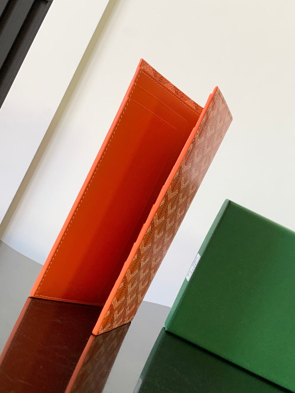 RICHELIEU CHECKBOOK WALLET 19 IN RED ORANGE GOYARDINE CANVAS AND CALFSKIN