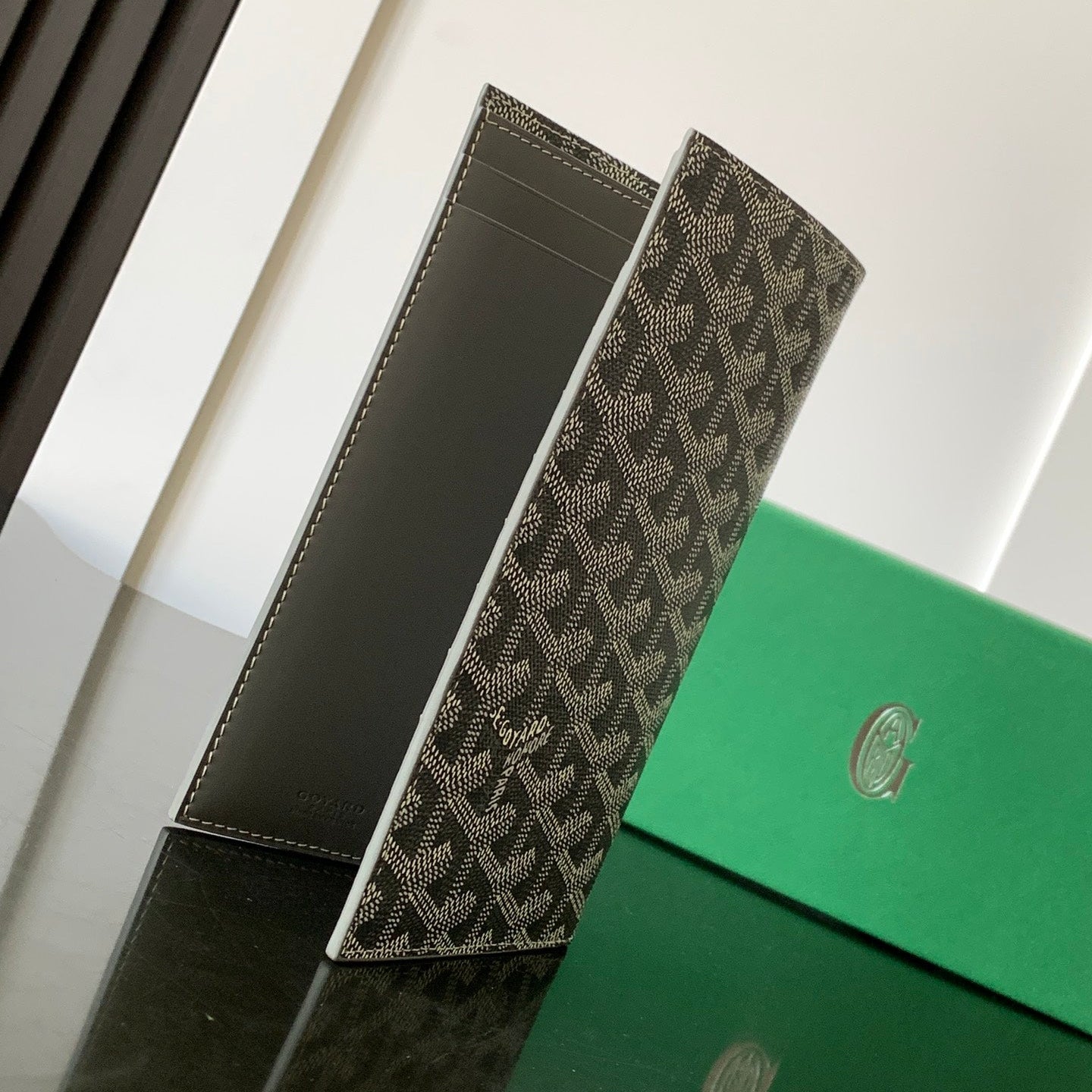 RICHELIEU CHECKBOOK WALLET 19 IN GREY GOYARDINE CANVAS AND CALFSKIN