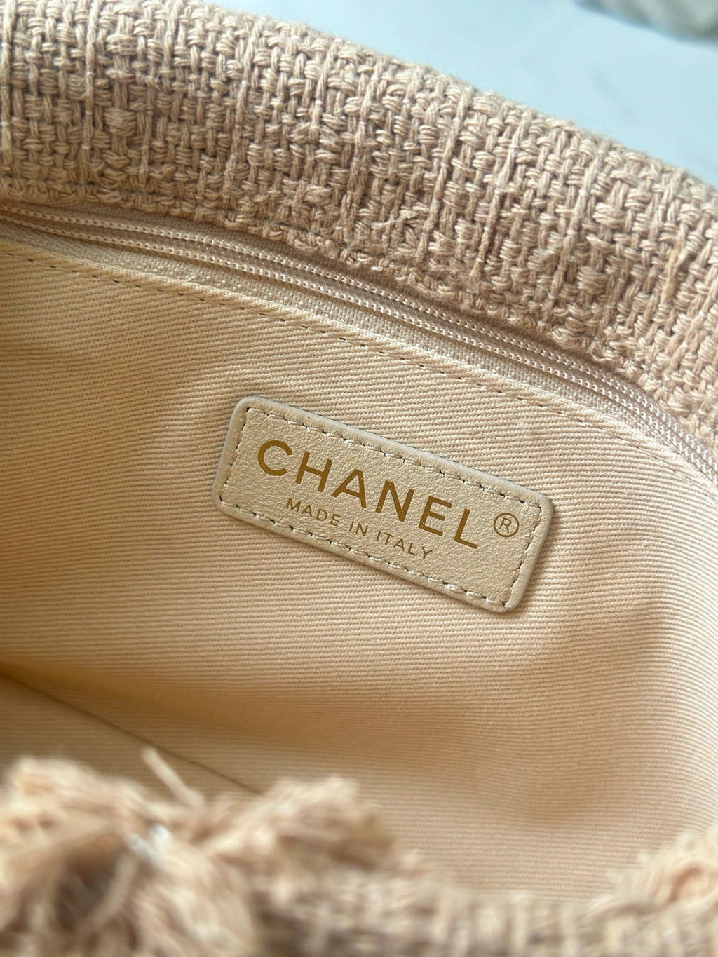 CHANEL 25S FLAP BAG 27 IN BEIGE FABRIC