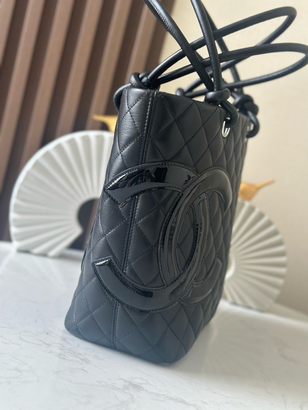 CHANEL 25S CAMBON LIGNE TOTE BAG 24 IN BLACK CALFSKIN