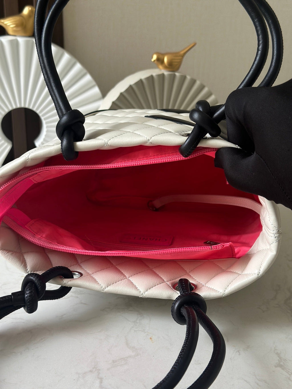 CHANEL 25S CAMBON LIGNE TOTE BAG 24 IN WHITE MIX BLACK CALFSKIN