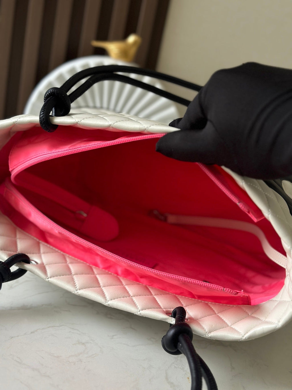 CHANEL 25S CAMBON LIGNE TOTE BAG 30 IN WHITE MIX BLACK CALFSKIN