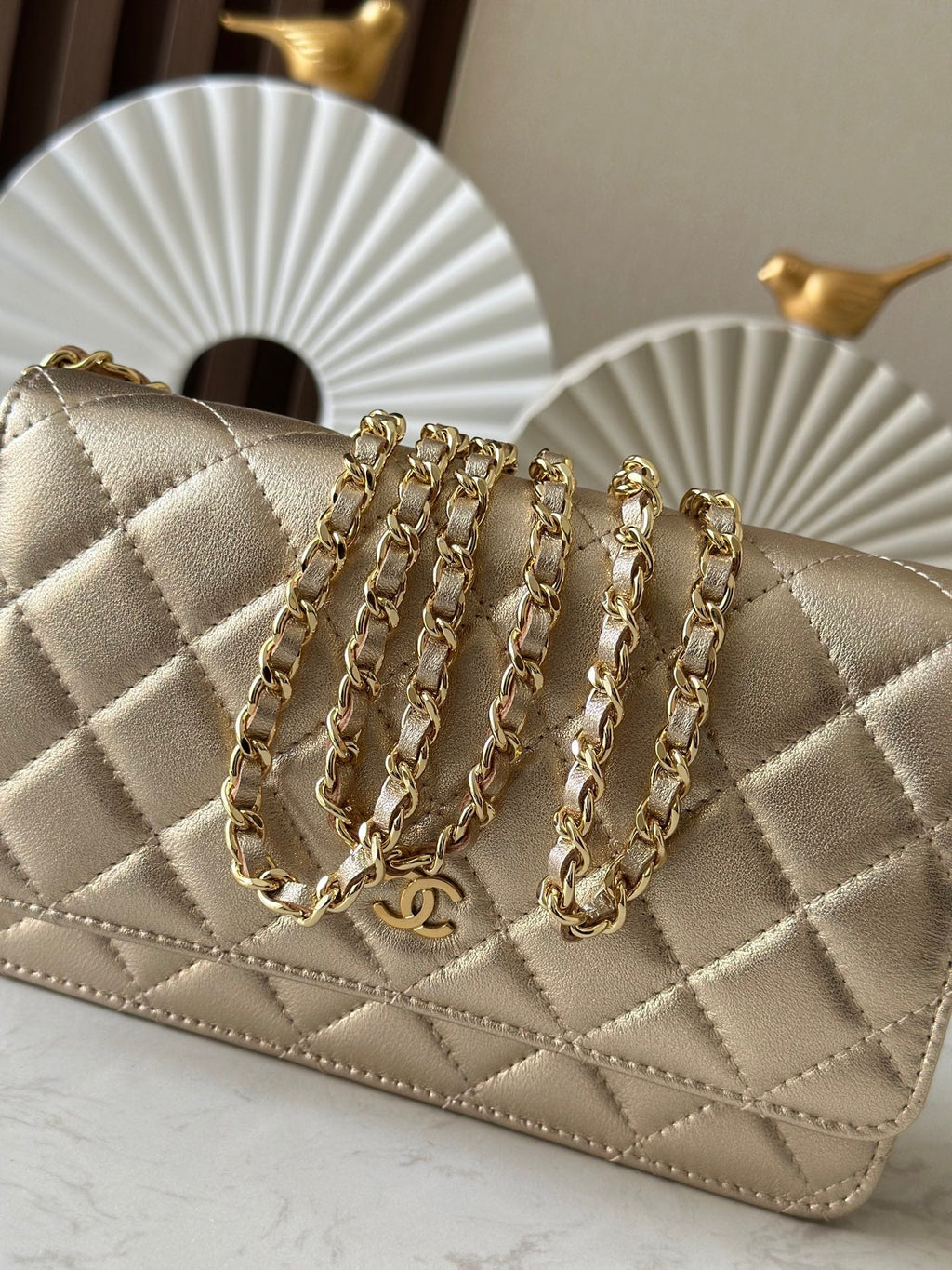 CHANEL 25S WALLET ON CHAIN 19 IN LIGHT GOLD LAMBSKIN