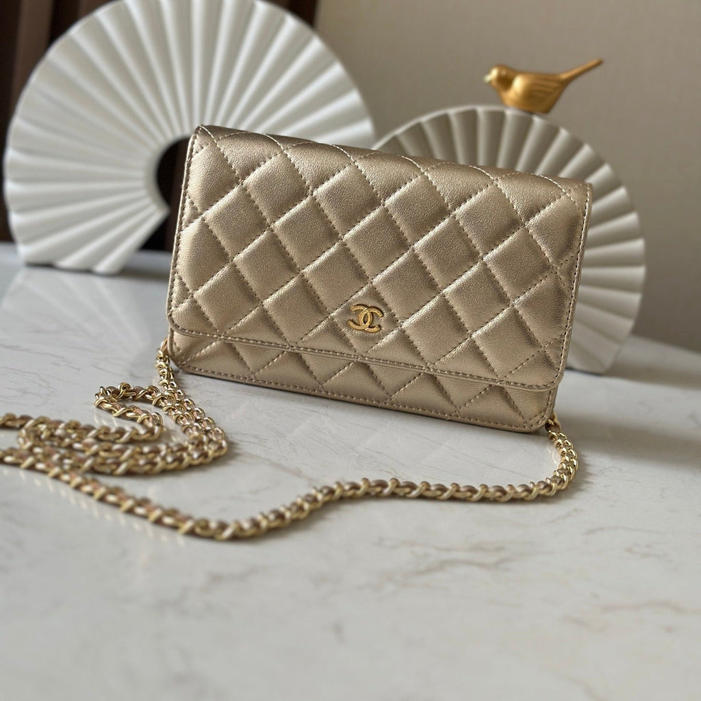 CHANEL 25S WALLET ON CHAIN 19 IN LIGHT GOLD LAMBSKIN
