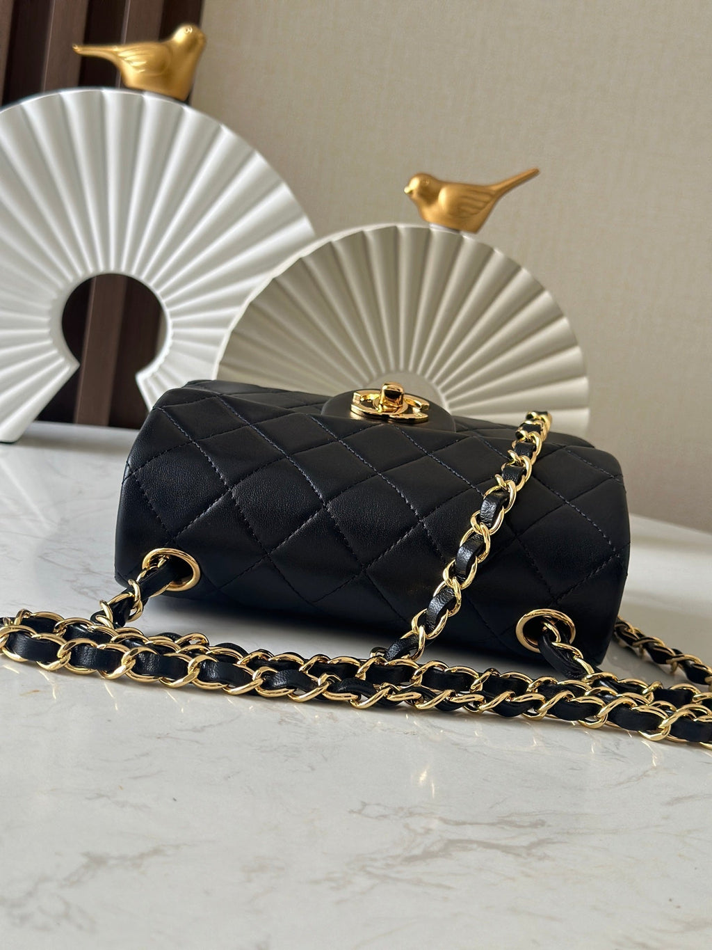 CHANEL 25S MINI FLAP BAG 18 IN BLACK LAMBSKIN WITH GOLD HARDWARE