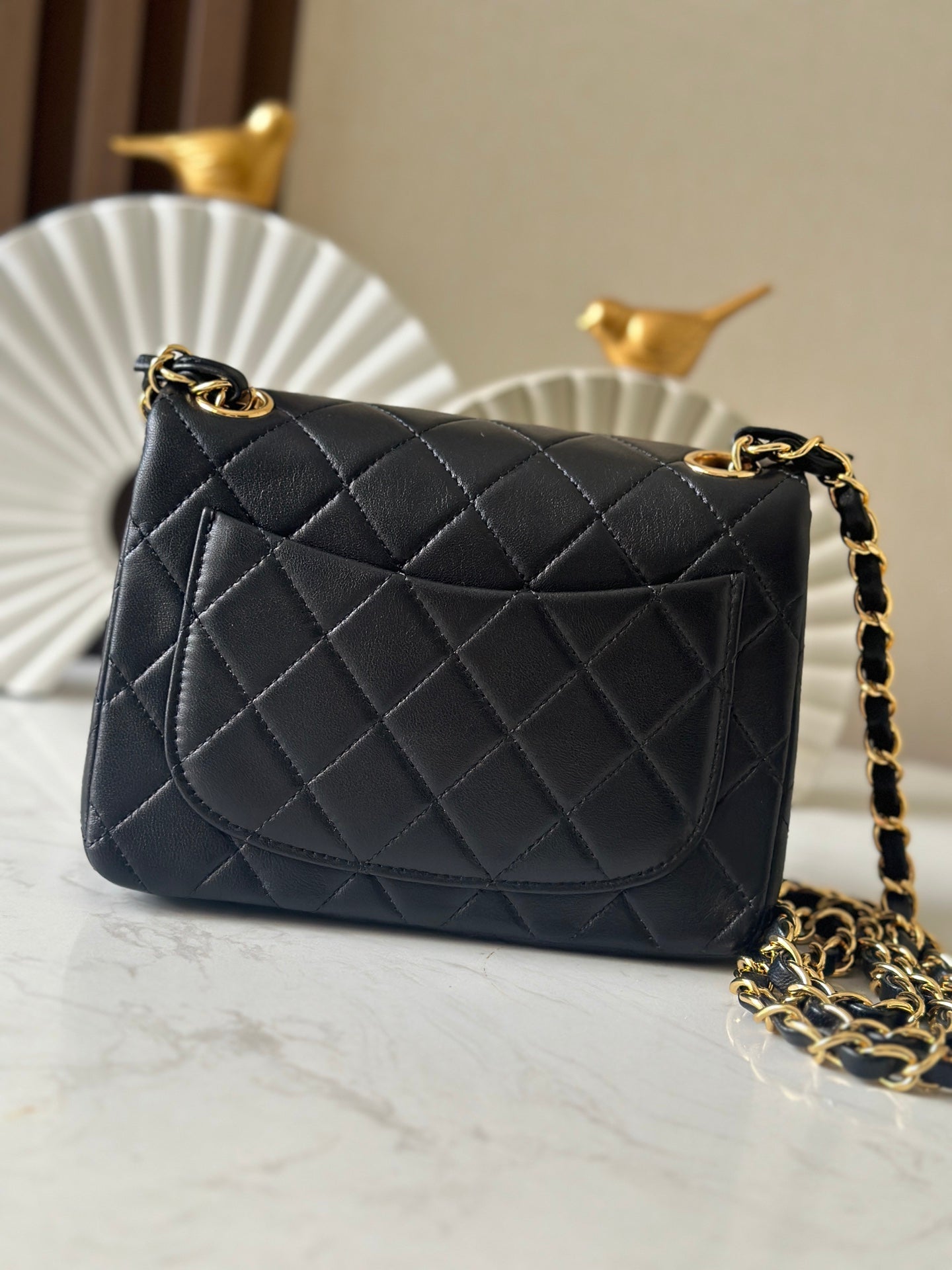 CHANEL 25S MINI FLAP BAG 18 IN BLACK LAMBSKIN WITH GOLD HARDWARE